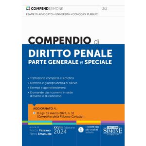 3/2 COMPENDIO DI DIRITTO PENALE 2024 Parte Generale e Speciale