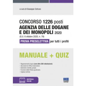 CONCORSO 1226 POSTI AGENZIA DELLE DOGANE E DEI MONOPOLI 2020 (G.U. 6 ottobre 2020)