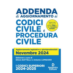 ADDENDA DI AGGIORNAMENTO DI CODICI CIVILE E DI PROCEDURA CIVILE Aggiornamento legislativo e giurisprudenziale NOVEMBRE 2024